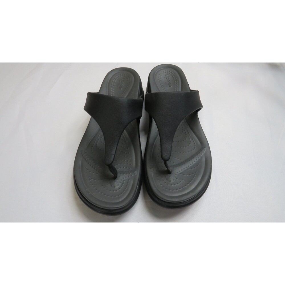 Lite Ride By Crocs Boca Wedge Flip Flops Women's Size 11 Black Thong Sandal Shoe